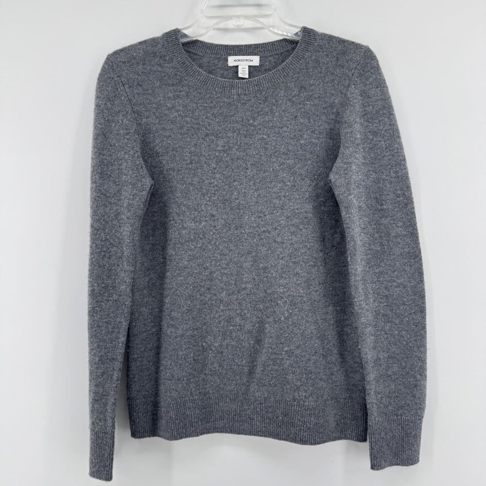 Nordstrom Cashmere Sweater Womens Small Gray Crewneck Long Sleeve